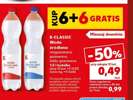 Woda źródlana gazowana K-Classic promocja w Kaufland