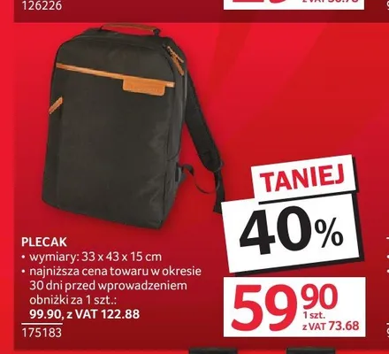 Plecak 33x43x15 cm promocja w Selgros