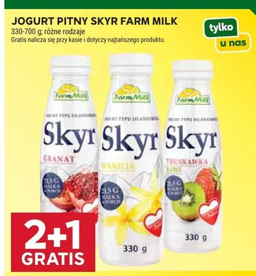 Jogurt pitny Skyr Farm Milk truskawka promocja w Stokrotka