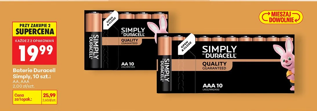 Baterie Duracell Simply AA LR6/MN1500 promocja w Biedronka