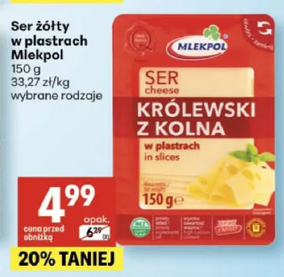 Ser żółty w plastrach Królewski z Kolna Mlekpol promocja w Delikatesy Centrum