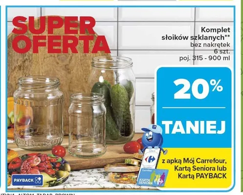 Komplet słoików szklanych bez nakrętek 315-900ml 6szt. promocja w Carrefour