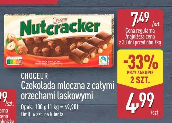 Czekolada mleczna z całymi orzechami laskowymi Choceur promocja w Aldi