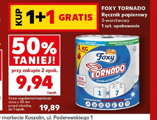 Ręcznik papierowy 3-warstwowy Foxy Tornado promocja w Kaufland