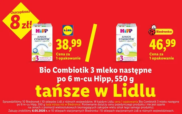 Mleko następne po 6m-cu Bio Combiotik 3 Hipp promocja w Lidl