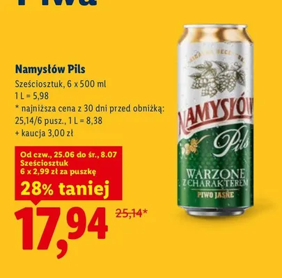 Piwo Namysłów Pils 6-pak promocja w Lidl