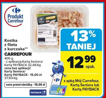 Kostka z fileta z kurczaka promocja w Carrefour Market