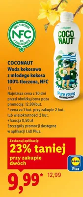 Woda kokosowa z młodego kokosa 100% tłoczona, NFC promocja w Lidl