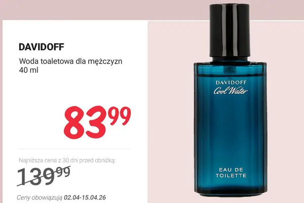 Woda toaletowa dla mężczyzn Cool Water promocja w Rossmann