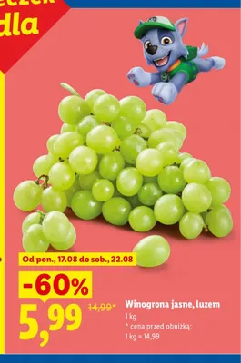 Winogrona jasne luzem promocja w Lidl