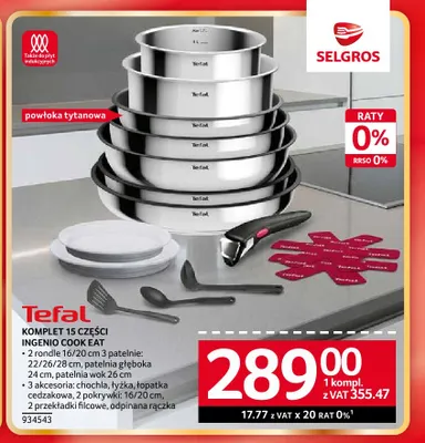 Komplet 15 części Ingenio Cook Eat Tefal promocja w Selgros