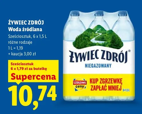 Woda źródlana niegazowana Żywiec Zdrój 6-pak 1,5 l promocja w Lidl
