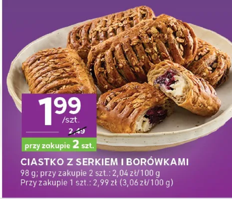 Ciasto z serkiem i borówkami promocja w Stokrotka