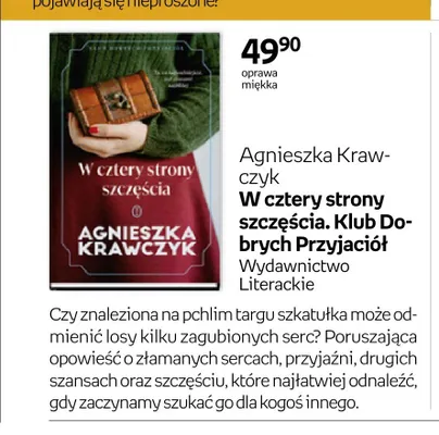 Książka W cztery strony szczęścia. Klub Dobrych Przyjaciół Agnieszka Krawczyk oprawa miękka promocja w Empik