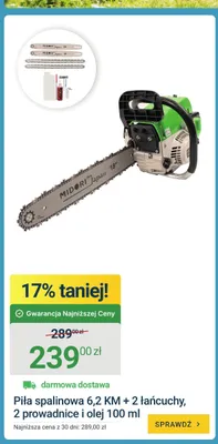 Piła spalinowa MIDORI 6,2 KM + 2 łańcuchy, 2 prowadnice i olej 100ml promocja w ERLI