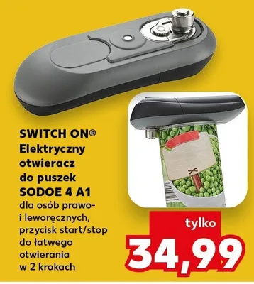 Elektryczny otwieracz do puszek Switch On SODOE 4 A1 dla osób prawo- i leworęcznych przycisk start/stop do łatwego otwierania w 2 krokach promocja w Kaufland
