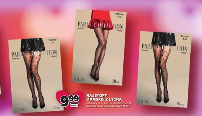 Rajstopy damskie z lycra rozmiary S-XL, różne wzory w serca promocja w Stokrotka