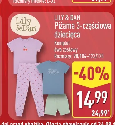 Piżama 3-częściowa dziecięca LILY & DAN promocja w Aldi