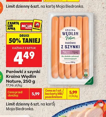Parówki z szynki Kraina Wędlin Nature promocja w Biedronka