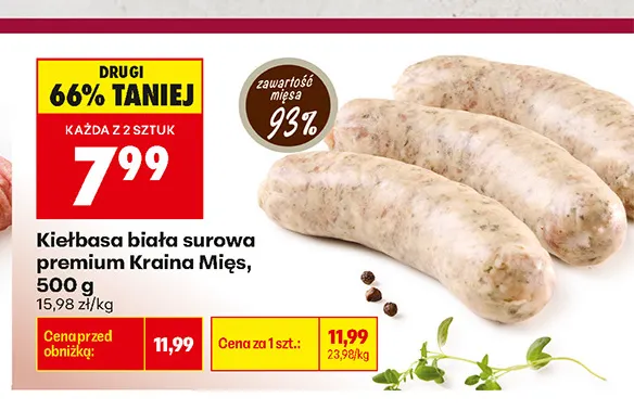 Kiełbasa biała surowa premium Kraina Mięs promocja w Biedronka
