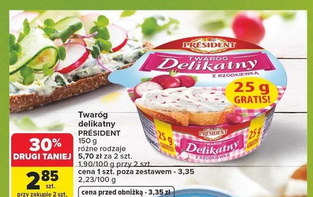 Twaróg delikatny Président z rzodkiewką promocja w Carrefour Market