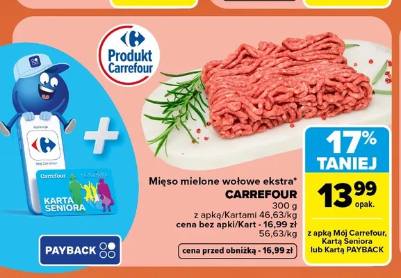 Mięso mielone wołowe ekstra Carrefour promocja w Carrefour