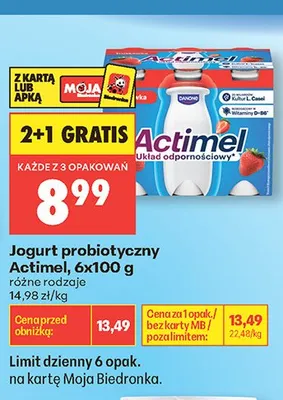 Jogurt probiotyczny Actimel 6-pak 100g promocja w Biedronka