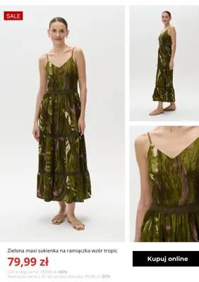 Sukienka maxi Greenpoint zielona na ramiączka wzór tropic promocja w Greenpoint