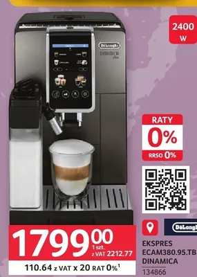 Ekspres do kawy DeLonghi ECAM380,95.TB Dinamica Plus promocja w Selgros