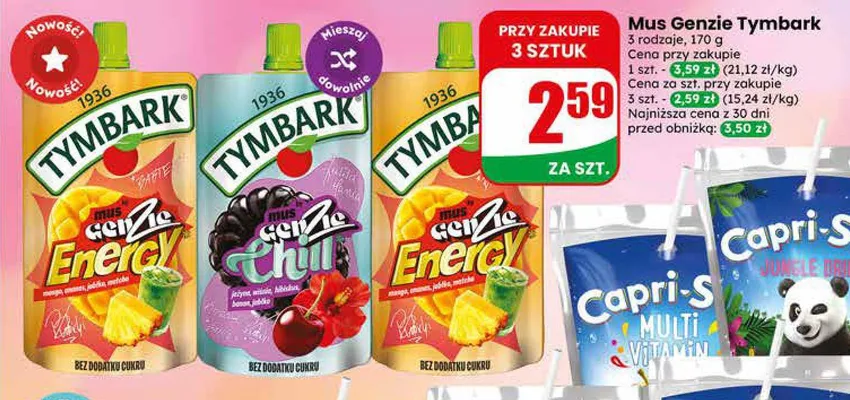 Mus Genzie Energy Tymbark promocja w Dino