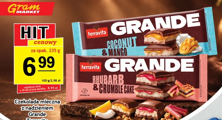 Czekolada mleczna z nadzieniem Grande Rhubarb & Crumble Cake Terravita promocja w Gram Market