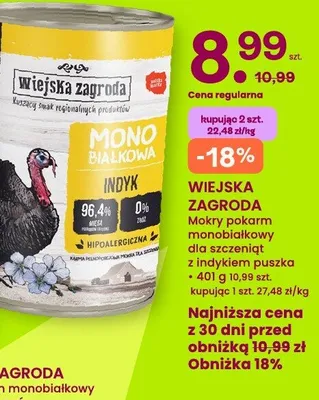 Mokry pokarm monobiałkowy dla szczeniąt indyk promocja w Frisco