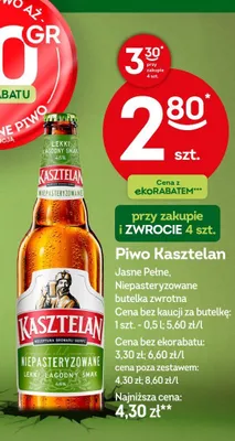 Piwo Kasztelan Jasne Pełne Niepasteryzowane butelka zwrotna promocja w Żabka