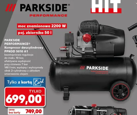 Kompresor dwucylindrowy PPKOD 5010 A1 bezstopniowa regulacja do maks. 10 bar, efektywna wydajność przy ciśnieniu 7 bar 148 l/min, wydajny i wytrzymały silnik 2-cylindrowy z układem smarowania olejem promocja w Kaufland