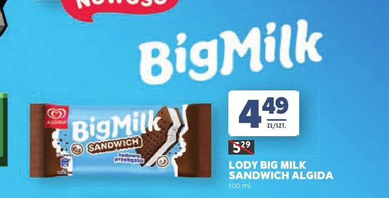 Lody Big Milk Sandwich Algida promocja w Stokrotka