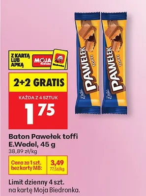 Baton Pawełek toffi 2+2 GRATIS promocja w Biedronka