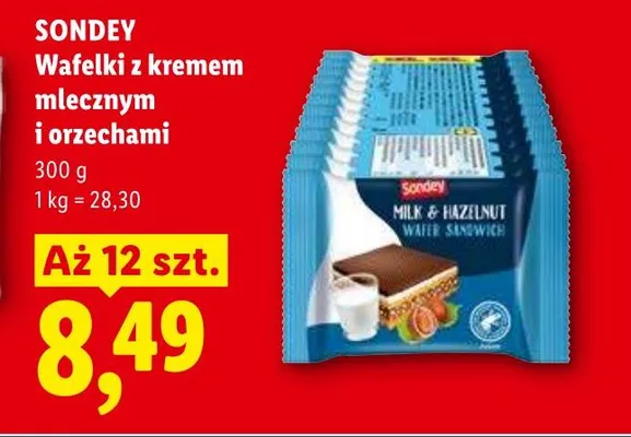 Wafelki z kremem mlecznym i orzechami SONDEY promocja w Lidl