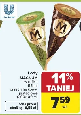 Lody w różku orzech laskowy promocja w Carrefour