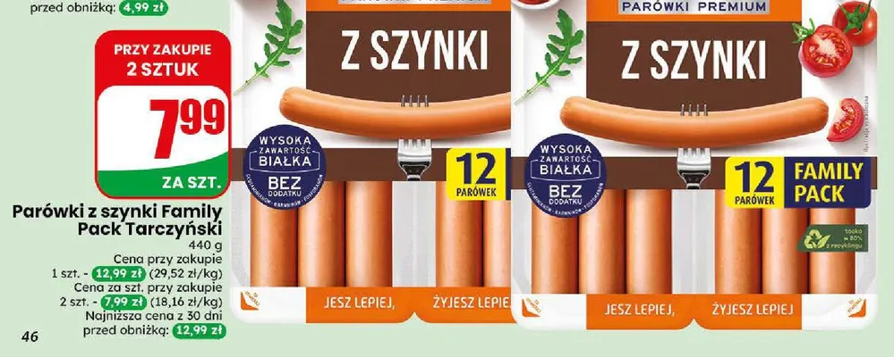 Parówki z szynki Family Pack Tarczyński promocja w Dino