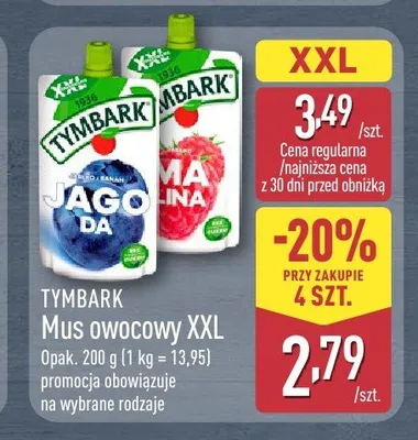 Mus owocowy Tymbark Malina XXL promocja w Aldi
