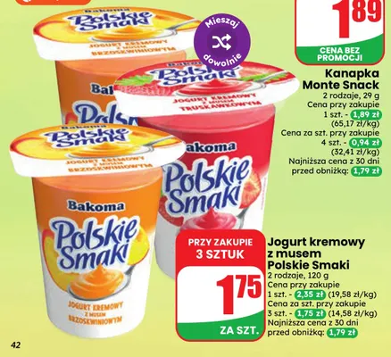 Jogurt kremowy z musem brzoskwiniowym Polskie Smaki Bakoma promocja w Dino