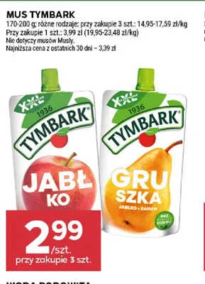 Mus Tymbark gruszka jabłko banan promocja w Stokrotka