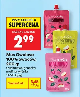 Mus Owolovo 100% owoców truskawkowy promocja w Biedronka