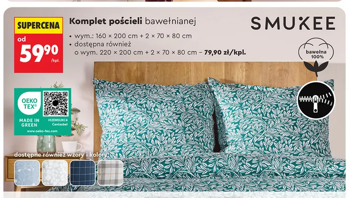 Komplet pościeli bawełnianej 220x200 cm Smukee promocja w Biedronka