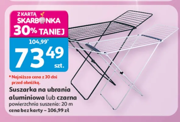 Suszarka na ubrania aluminiowa lub czarna powierzchnia suszenia 20m promocja w Auchan