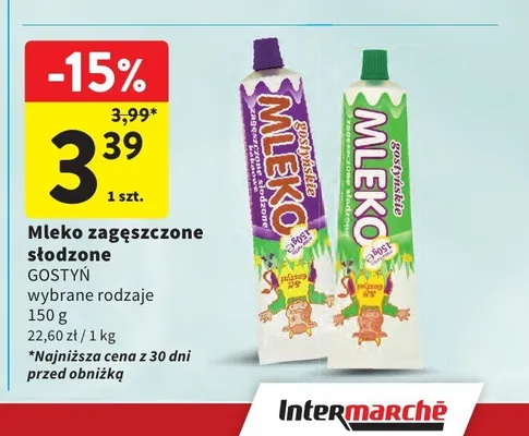 Mleko zagęszczone słodzone Gostyń promocja w Intermarche