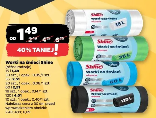 Worki na śmieci Shine 60l wiązane promocja w Netto