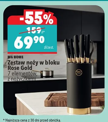 Zestaw noży w bloku MG HOME Rose Gold 7 elementów z nożyczkami promocja w Biedronka