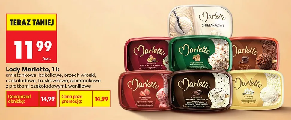Lody Marletto bakaliowe promocja w Biedronka