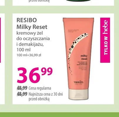 Kremowy żel do oczyszczania i demakijażu Milky Reset Resibo promocja w Hebe